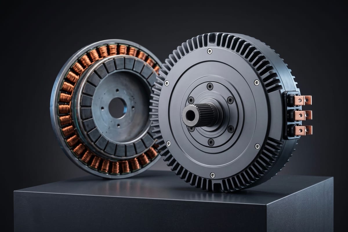 Axial flux electric motor shown beside its stator