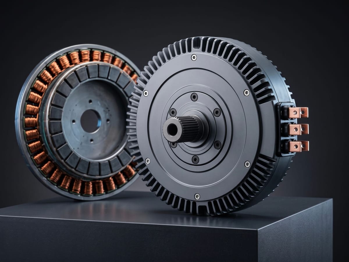 Axial flux electric motor shown beside its stator