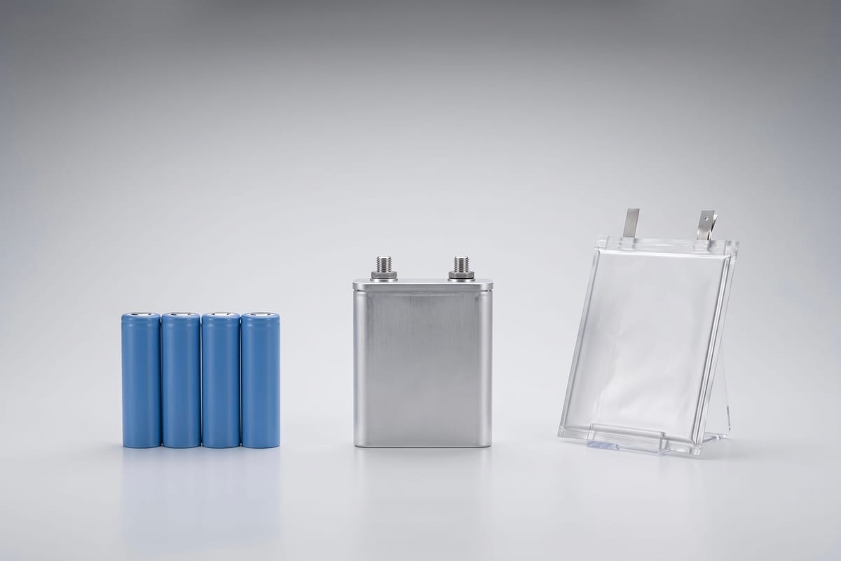Cylindrical, prismatic and pouch lithium-ion cells side by side