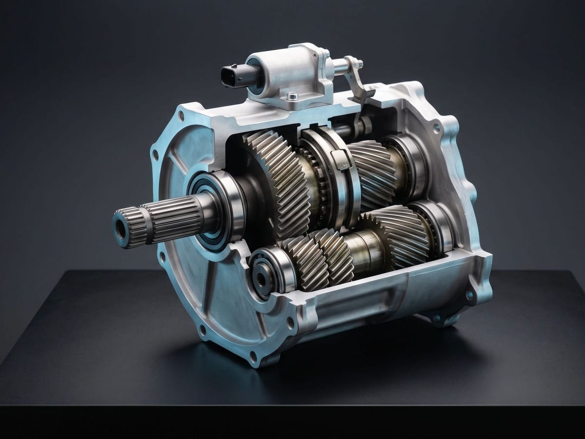 Cutaway of a two-speed electric vehicle gearbox