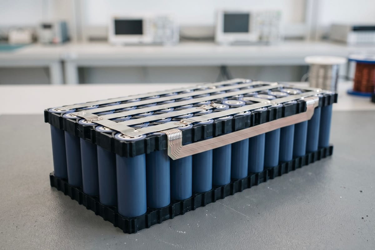 Battery module of cylindrical cells joined by a busbar