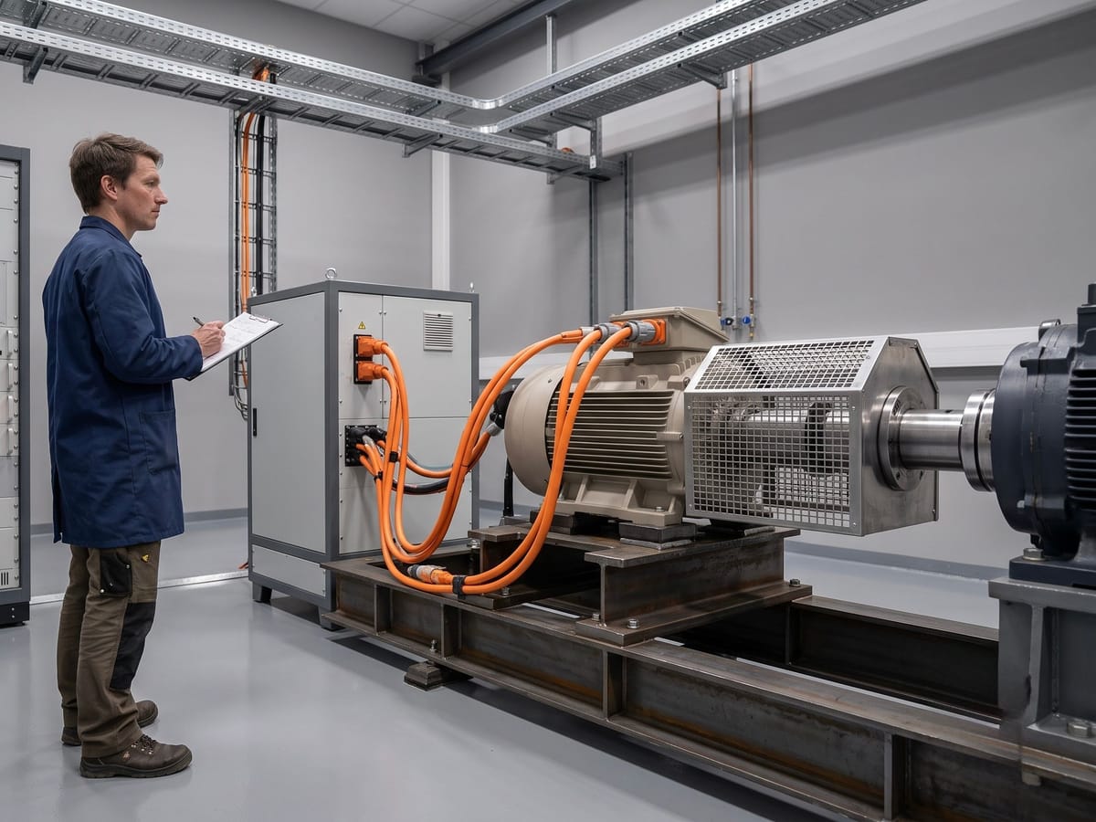Electric motor on a dynamometer test bench